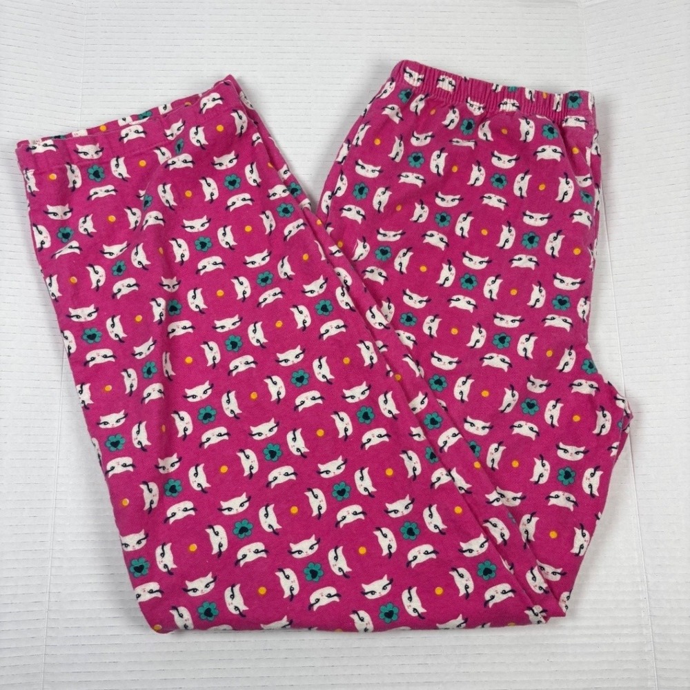 Joe Boxer Women's M Flannel Pajama Set Pink Cat Print Button Up Top & Pants - Picture 4 of 11